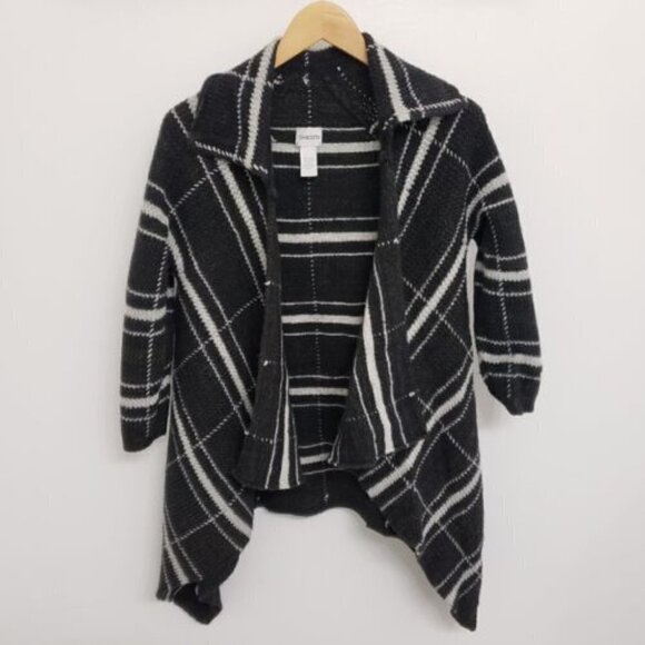 Chico's Black and White Draped Wool Blend Open Cardigan  Sz 1 - Picture 1 of 4